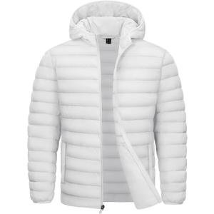 TACVASEN Men's Lightweight Puffer Jacket with Hood Water Resistant Windproof Insulated Jacket Quilted Lined Winter Coats (Large, White)