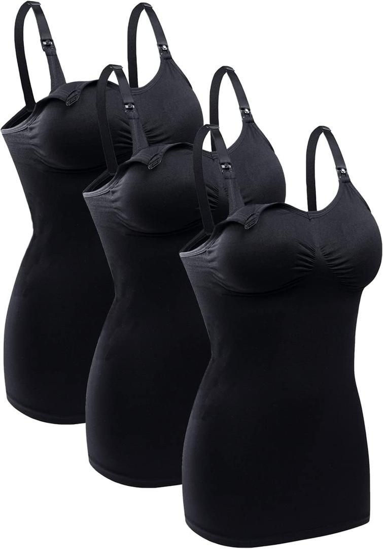 BRLIDO Womens Nursing Tank Tops Built in Bra for Breastfeeding Maternity Camisole Brasieres (Medium, Black*3)