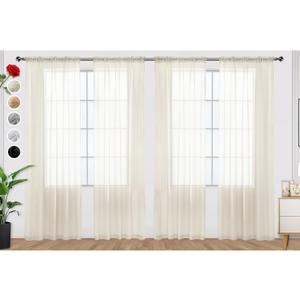 SpaceDresser Ivory Sheer Curtains 4 Panels Rod Pocket Semi-Sheer Curtain 90 Inches Long Light Filtering Voile Window Drapes for Bedroom Living Room Kitchen, Each 52W x 90L