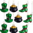 9 PCS St.Patrick's Day Glass Ornaments-Irish Tree Glass Blown Ornaments-St. Patrick Glasses Green Top Hat Hanging Ornaments-Irish Tree Ornament for Spring St.Patricks Day Ireland Party Decoration