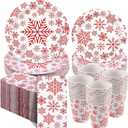 Pickmesh 250 Pcs Christmas Dinnerware Set Snowflake Disposable Paper Plates Napkins and Cups Xmas Luncheon Dinner Tableware for Winter Christmas Birthday Party Supplies Table Decor