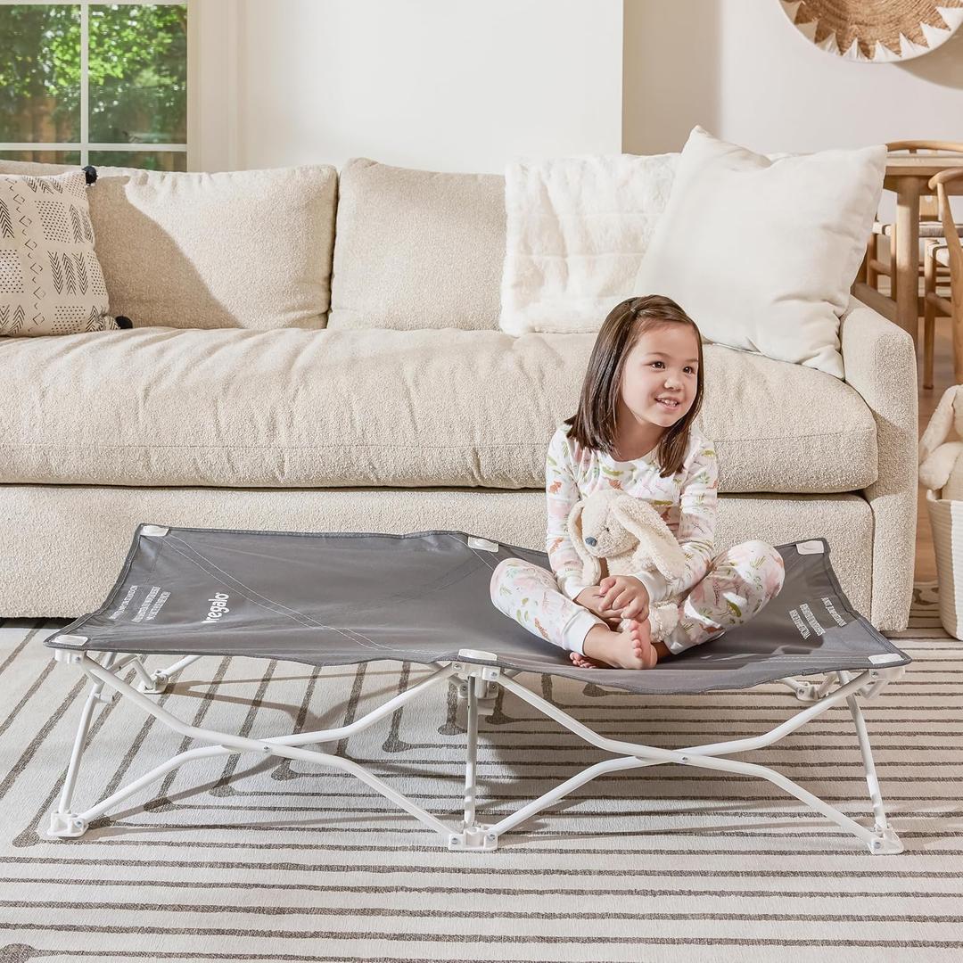 Regalo My Cot Portable Toddler Bed, Foldable Kids Travel Bed & Camping Cot, Lightweight Sleeping Cot for Toddlers, Indoor/Outdoor, 46.5 x 24 x 9.5, Gray