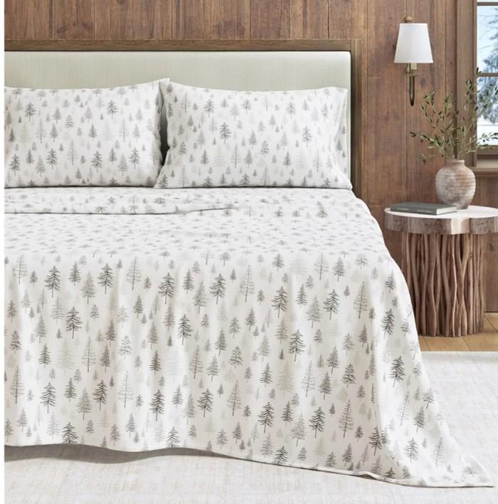 Great Bay Home Flannel Sheet Set Full Size - 100% Turkish Cotton, Double-Brushed, Lodge-Printed Bed Sheets - Ultra-Soft, Cozy, 4-Piece Bedding Set (Truckee - Grey) Queen