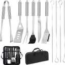 11Pcs Stainless Steel BBQ Grilling Accessories Set, Dad Gifts for Fathers Day Grilling Gifts,Portable Practical Grill Tools Utensils Kit with Storage Bag for Outdoor Grill Camping Backyard