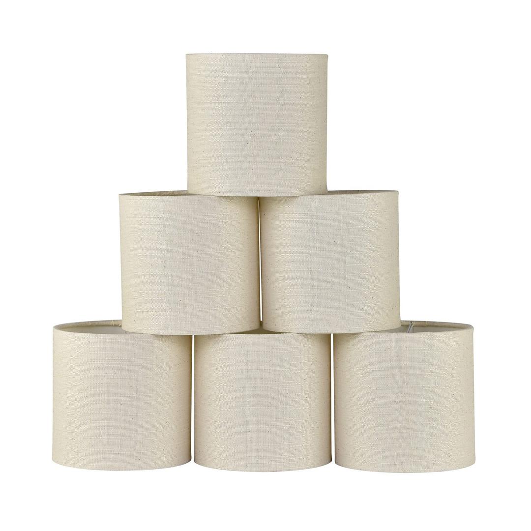 LAMPWELL MEMO Clipon Chandelier Fabric Lamp Shades,Set of 6,Small Drum,5.2"×5.2"×H5.2",Linen, Handmade,Modern Trendy Decorative,ONLY FOR CANDLE BULB,Beige
