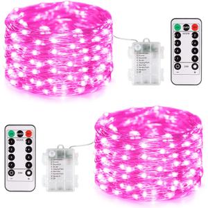 JMEXSUSS 2 Pack Pink Fairy Lights Battery Operated, Total 400 LED 132ft Christmas Twinkle String Lights with Remote, 8 Modes Pink Lights for Christmas Valentine's Day Indoor Bedroom Birthday Decor