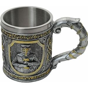 Rite Edge Knights Templar Mug 500-600ml - Resin & Stainless Steel - Unique Medieval Templar Design - Handcrafted Collectors Mug - Ideal for History Buffs & Fantasy Fans (16.9 Ounces)