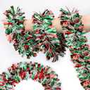 50FT Red Green White Christmas Tinsel Garland Metallic Twist Shiny for Christmas Tree Decorations, Xmas Holiday Hanging for Home Mantle Stair Indoor Outdoor Party Supplies Decor