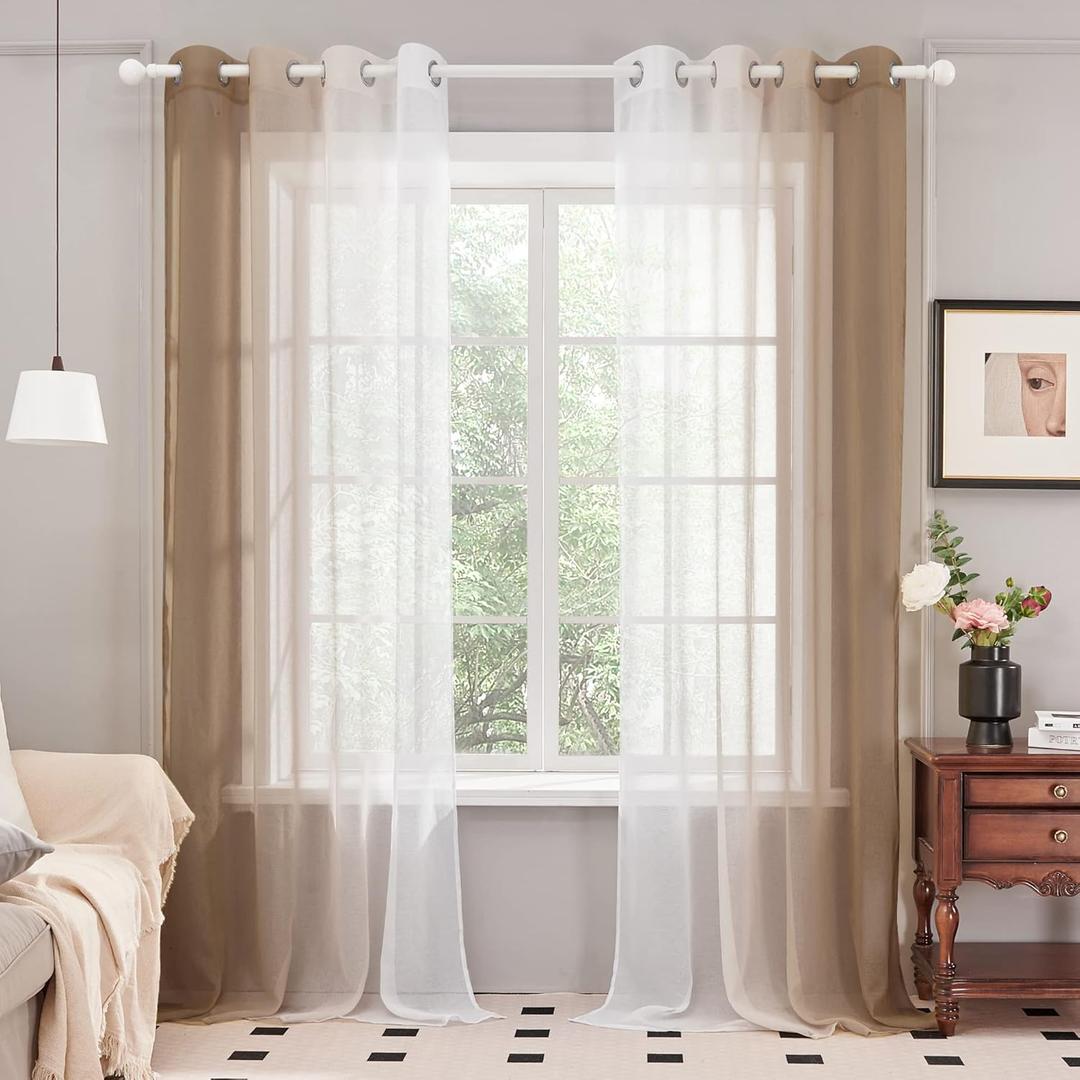 Deconovo Brown Sheer Curtains 84 Inches Long, Set of 2 Ombre Window Curtain Panels, Gradient Semi Sheer Drapes for Bedroom, 52x84 Inch, Brown (84"W x 52"L (Pack of 1), Brown)
