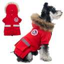 PINA Dog Coats - Waterproof Winter Jacket with Flannel Lining, Faux Fur Hood & Pocket for Small Dogs, Large 