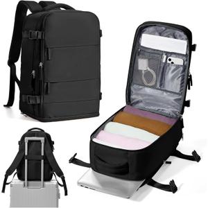 Travel Backpack for Women Men,Carry On Backpack,14inch Laptop Backpack Airline Approved,Water Resistant Luggage Daypack with Shoe Pouch,Casual Backpack for School Weekender Business Trip,Black (Small)