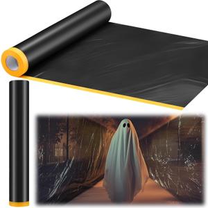 2 Rolls Halloween Black Plastic Sheeting for Haunted House 10 x 65 ft Spooky Giant Plastic Sheet Creepy Black Tarp for Halloween Party Supplies Decorations Haunted Decor