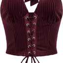 Verdusa Women's Going Out Halter Corset Tops Sleeveless Lace Up Open Back Crop Top (Large, Maroon)