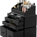 READAEER Makeup Organizer 3 Pieces Cosmetic Storage Case with 6 Drawers (Black) (3 Layer)