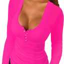 Afibi Women Long Sleeve Tops Scoop Neck Low Cut Slim Fitted Henley Shirt Ribbed Basic Tee Shirts Tops (XX-Large, Coral)