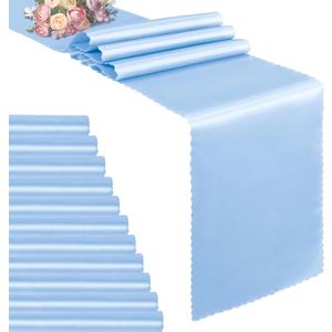 VACVELT 12 Pack Satin Table Runners - 12 x 108 Inches Long, Light Blue Table Runners for Wedding, Birthday Party, Banquet, Graduation, Engagements