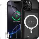 Battery Case for iPhone 16 Pro, Enhanced 10000mAh Portable Protective Wireless Charging Case Support Carplay Compatible with iPhone 16 Pro (6.3 inch) Rechargeable Extended Battery Charger Clip(Black)
