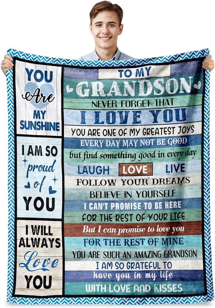 Grandson Gifts, Grandson Blanket from Grandma, Christmas Birthday Gift for Grandson from Grandparents, Grandson Graduation Party Gift Ideas, Grandson Valentines Gift Throw Blankets 60"X50"