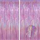 Melsan 2 Pack 3.2 ft x 8.2 ft Tinsel Foil Fringe Curtains Backdrop, Sparkle Metallic Foil Curtains for Party Photo Booth Props Decoration, Pinkish Purple