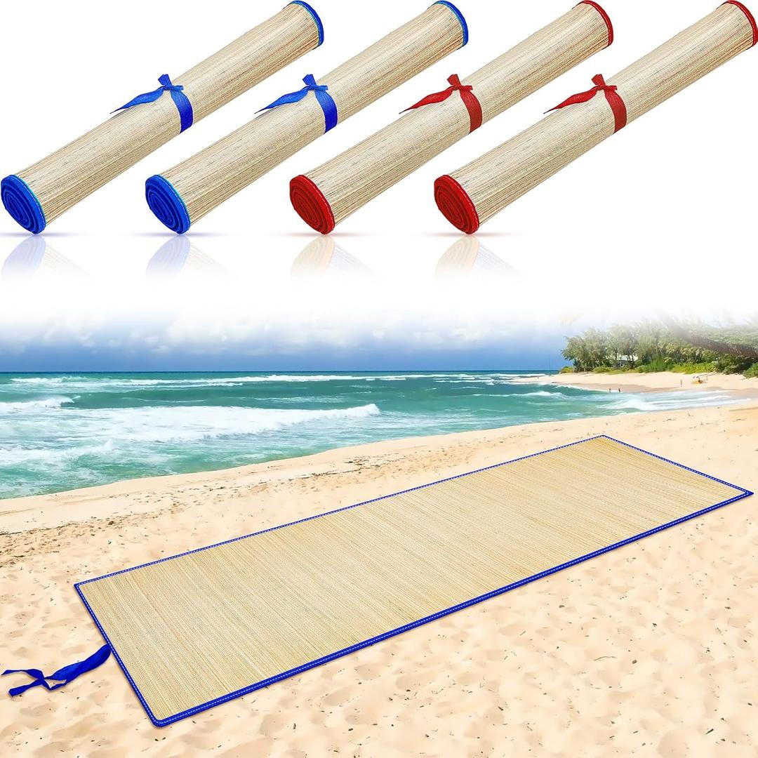 Qunclay 2 Packs Straw Beach Mat Waterproof Non Slip Straw Mat Foldable Lightweight Picnic Mat with Trim for Camping Sunbathing Picnic Floor Yoga, 70 x 24 Inch