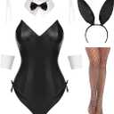 Avidlove Women Bunny Costume Lingerie Sets for Women Sexy Halloween One Piece Bodysuit Stockings Set（7-Piece Set) M