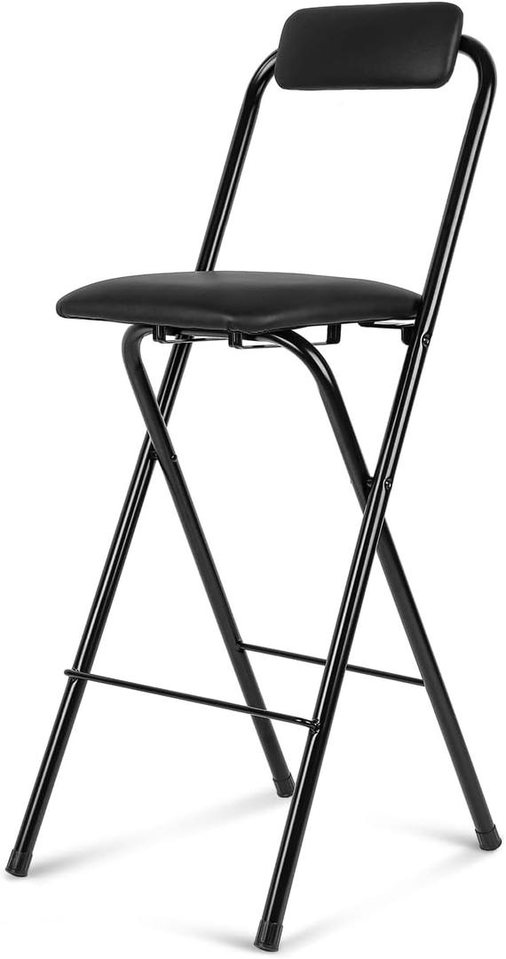 Gluck Plants Folding Stool,24 Inch Foldable Portable Collapsible Height Bar Stool Chair,Adult Tall Leather Padded Chair for Kitchen Living Room Garden Camping Fishing