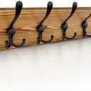 Rustic Coat Rack, 30.7 Inch Long Solid Pine Brown Wood Wall Rack with 8 Heavy Duty Tri Hooks for Hanging Coat, Towels, Hat, Jacket - 1 Pack