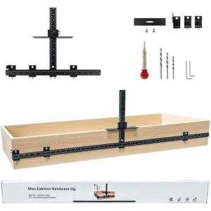 44" Max Cabinet Hardware Jig, with 16" Cabinet Handle Jig and Auto Center Punch, Aluminum Alloy Cabinet Handle Template Drill Guide, Cabinet Pull Jig for Handles/Knobs/Pulls, Drawer/Door