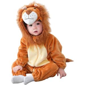Baby Boy Halloween Costume Toddler Lion Cosplay Zipper Romper Animal Dress Up Jumpsuit for Kids Fall Winter Outfit (0-3 Months, Orange)