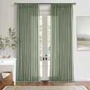 Green Linen Semi Sheer Curtains 90 Inches Long for Living Room Bedroom Light Filtering Sage Green Textured Burlap Pinch Pleated Curtains 90 Length Hooks Rings Back Tab for Sliding Door 2 Panels