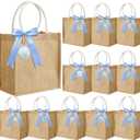 Locmeo 12 Pack Coastal Burlap Bags Last Toast on the Coast Jute Handbags with Blue Ribbon Seashell Tags Reusable Gift Bags for Summer Beach Ocean Bachelorette Party