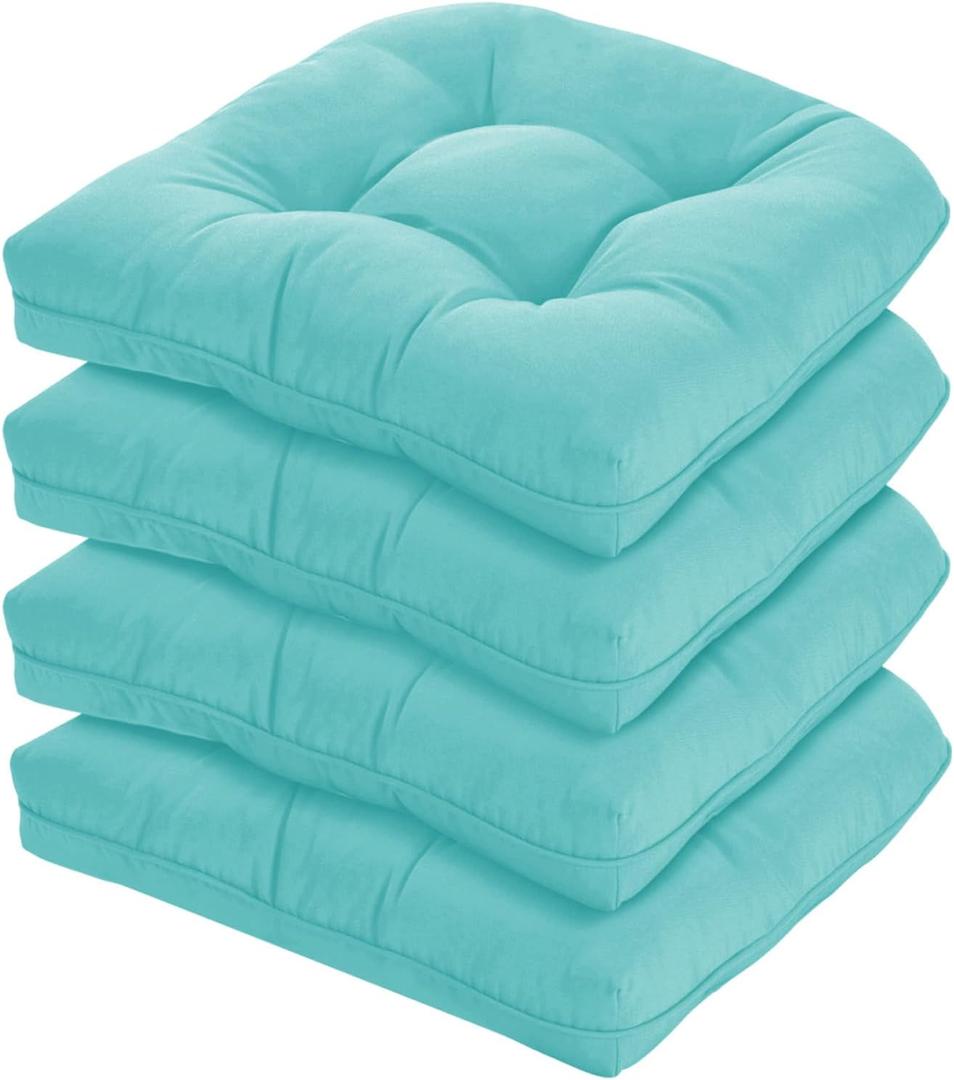 19x19 Outdoor Chair Cushions Set of 4, Tufted Wicker Patio Furniture Cushions, Thick Outdoor Seat Cushions for Lawn Chairs, Overstuffed and Water Resistant, Teal