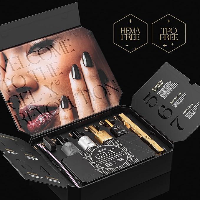 Aprés Gel-X® Nail Extension Starter Kit (Natural Coffin Long) | Professional Kit, 14 Sizes with Half Sizes, Soft Gel-X Tips, HEMA/TPO-Free System for Sensitive Nails