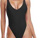 Women's Black High Cut Scoop Back One Piece Swimsuit Size Small