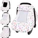 Pea Pod Car Seat Cover Baby, Infant Car Seat Canopy Covers with 2 Layers Windows of Breathable Mesh Fabric, Lightweight Polyester, Soft Minky Dot Backing (Butterfly Pattern)
