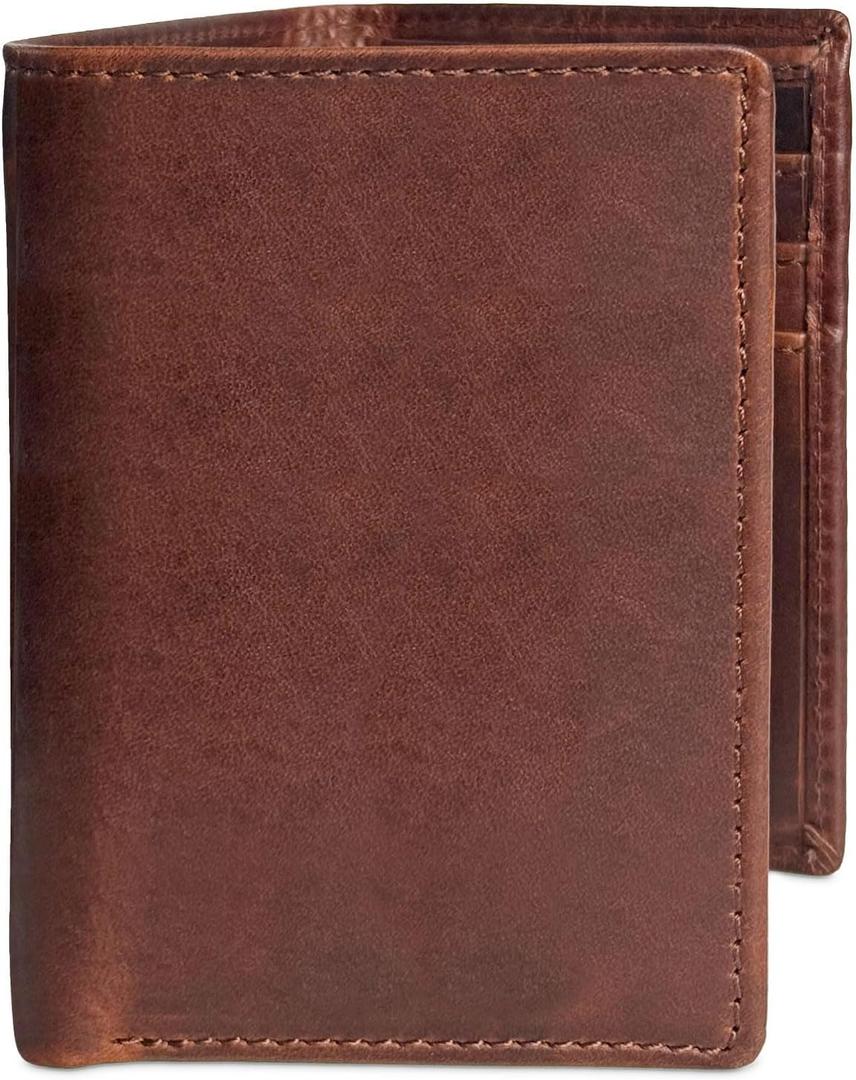 MID WEST RANGE Classic Trifold Wallet for Men, RFID Blocking, Double Bill Compartment, Full Grain Cowhide Leather Wallet, Vintage Brown