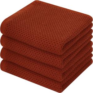 Kitinjoy 100% Cotton Waffle Weave Kitchen Hand Towels (13 X 28 Inches, Rust), 4-Pack Super Soft and Absorbent Dish Towel for Drying Dishes