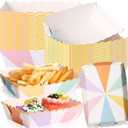 Dunzoom 30 Pcs Pastel Paper Food Trays Striped Pastel Party Decoration Birthday Supplies Disposable Food Boats Plates with Scalloped Gold Foil for Hot Dog Nacho Popcorn Snack Serving