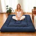DAICO Japanese Floor Mattress, 4'' Thick Roll Up Futon Mattress Full Size | High Density Foam Tatami Mat, Comfortable Sleeping Pad for Guest Room, Camping & Floor Bed, Removable Cover, Navy, 54''x80''