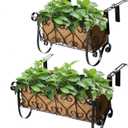 MorTime Iron Hanging Flower Rack Basket Shelf with Hooks, Railing Flower Pots Holder Black Metal Decorative Railing Shelf for Outdoor Garden Balcony Fence Patio