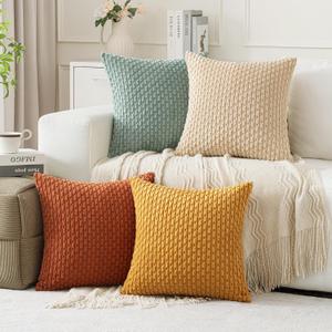 MIULEE Fall Throw Pillow Covers Soft Couch Decorative Set of 4 Boho Striped Cushion Covers Corduroy Pillowcases Farmhouse Accent Home Decor for Couch Bed Sofa Living Room 18x18 Inch, Burnt Orange