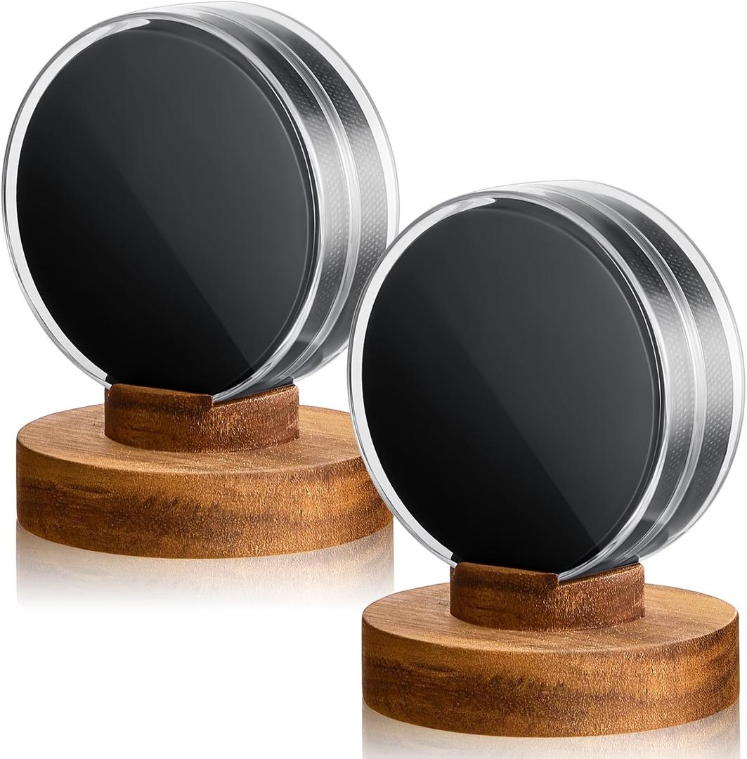Soaoo Hockey Puck Display Case, Acrylic Clear Puck Holder with Acacia Wood Base, Signed Collector's Showcase, Autographed Souvenir Memorabilia for Hockey Enthusiasts Collection