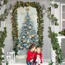 MKGRXZCW Blue Christmas Tree Front Door Cover, Vintage Christmas Tree Winter Holiday Door Covers Hanging Photography Backdrop Decorations for Indoor Outdoor Xmas Party Decor, 35 * 79 Inch