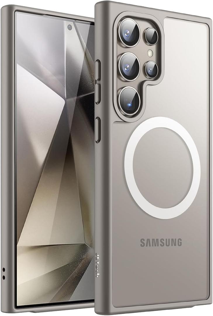 JETech Magnetic Case for Samsung Galaxy S24 Ultra 5G, Compatible with MagSafe, Translucent Matte Back Shockproof Phone Cover (Titanium Grey)