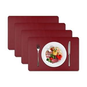 MIJOTEX 11.8" x 17.7" PVC Leather Heat Resistant Placemats Set of 4 – Waterproof Oilproof Wipeable Dining PU Place Mat Easy Clean Table Mats for Kitchen/ Dining/ Party/ Restaurant (Burgundy)