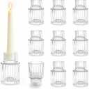 Glass Taper Candle Holders: 10 Pcs Small Candlestick Holders Bulk for Wedding Clear Fluted Candle Sticks Holder Decor for Table Centerpiece Dining Room Baby Shower Christmas Party Home