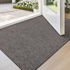 LUMI Ultra Thin Door Mat for Entryway, 20"x32" Low Profile Non Slip Rubber Backing Indoor Doormat, Easy Clean Welcome Entrance Mat for Inside House, Patio, Brown