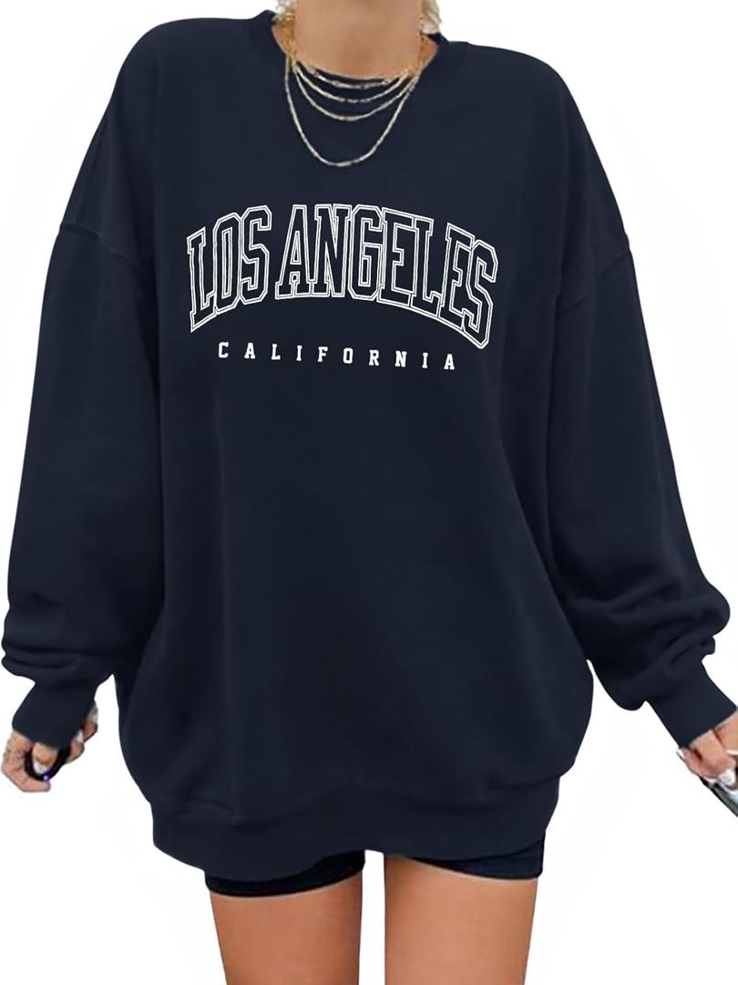 Women's Graphic Sweatshirts Oversized Long Sleeve Cute Los Angeles Loose Crewneck Pullover Sweatshirt (Medium)