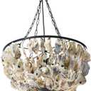 Creative Co-Op Round Oyster Shell Chandelier with 2 Lights, 20.5 Inches Round X 9.75 Inches Height