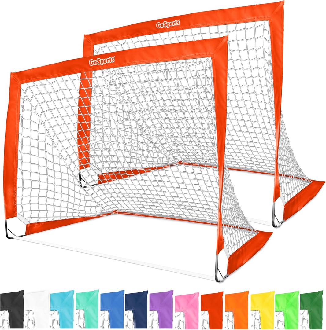 GoSports 4 x 3 ft Portable Soccer Goals for Kids - 13 Colors - Set of 2 Team Tone Pop Up Nets for Backyard (Red)